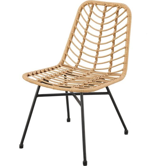 Ensemble de 2 chaises de jardin - Imitation rotin naturel - Structure en acier - L63,5 x H 86 x P 48 cm