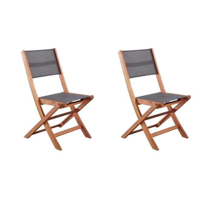 Set de 2 chaises en bois d'acacia FSC et textilène - Gris
