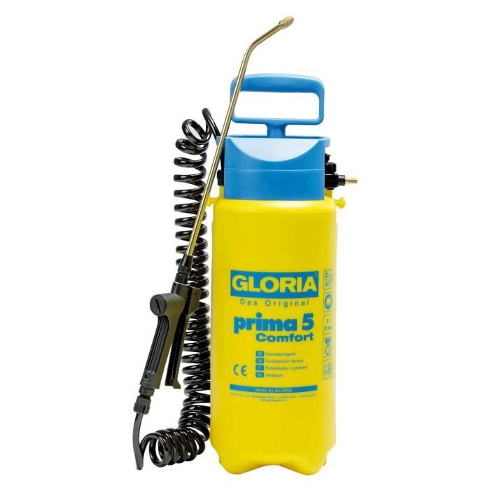 GLORIA - Prima 5 Comfort - Atomiseur à pression de 5 L avec lance et buse en laiton et tube en spirale de 2m50
