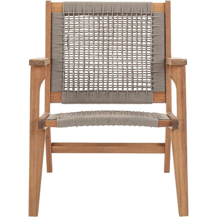 Fauteuil bas en bois d'acacia FSC et résine tressée - 1 personne - Mérida - Vert olive