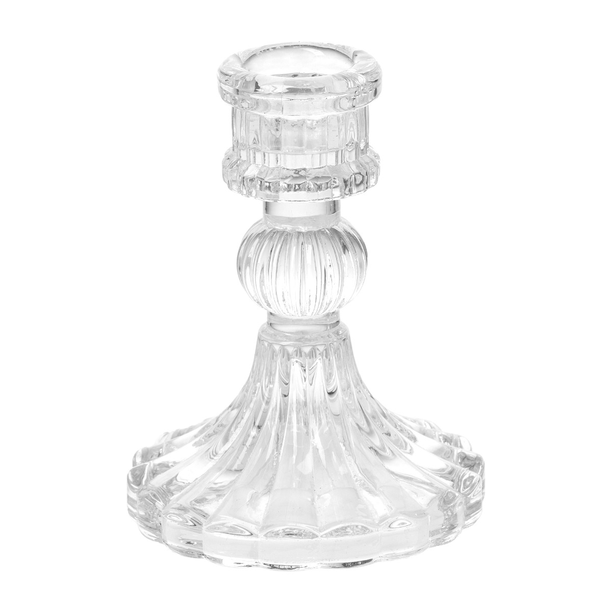 Bougeoir en verre rayé transparent Ø 7,5 x h 10,5 cm - Floreal