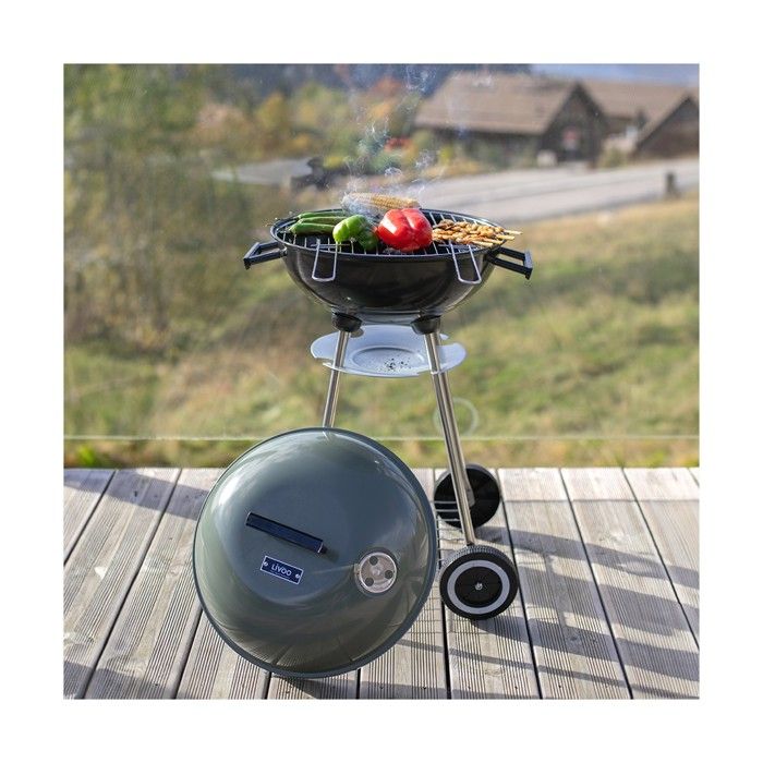 Barbecue à charbon de bois - LIVOO - DOC172K - ø41 cm - Grille en acier chromé - Hauteur 69,5 cm - Poignées - 2 roues dentées
