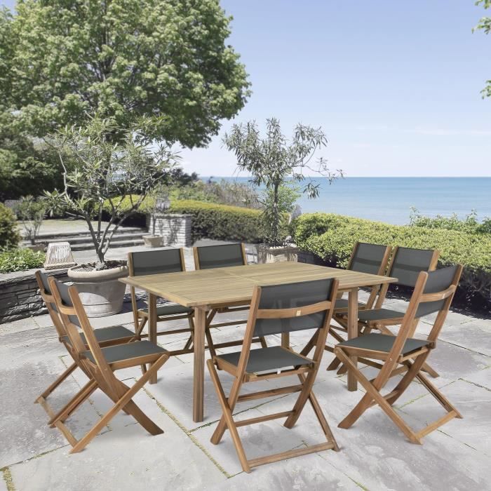 Set de 2 chaises en bois d'acacia FSC et textilène - Gris