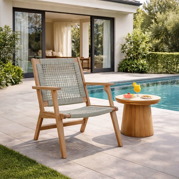 Fauteuil bas en bois d'acacia FSC et résine tressée - 1 personne - Mérida - Vert olive