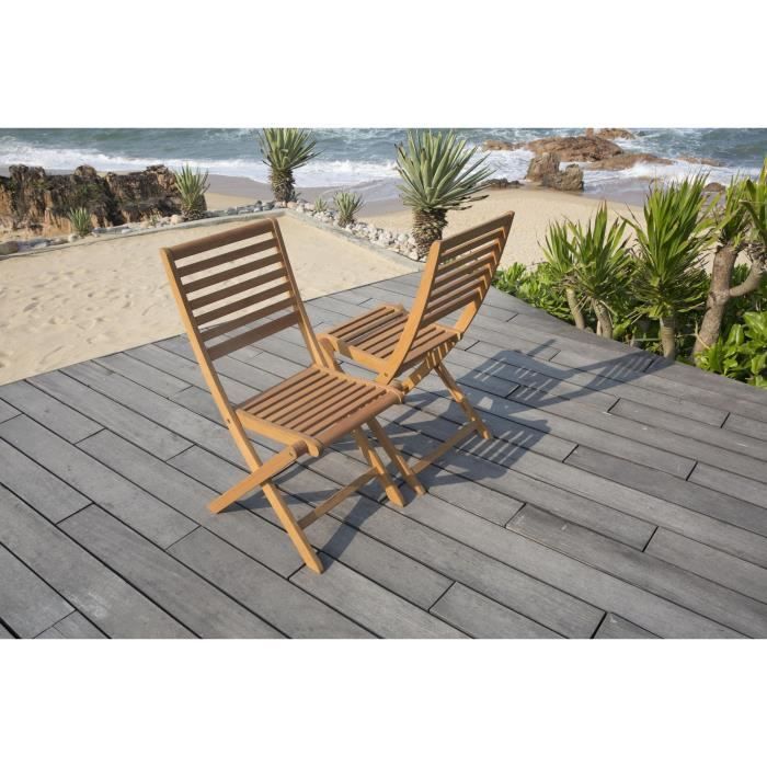 Lot de 2 chaises de jardin pliantes FSC eucalyptus - 57,5 x 46,5 x 90 cm