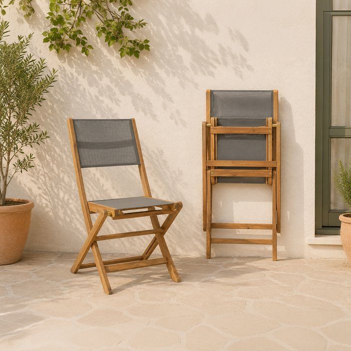 Set de 2 chaises en bois d'acacia FSC et textilène - Gris
