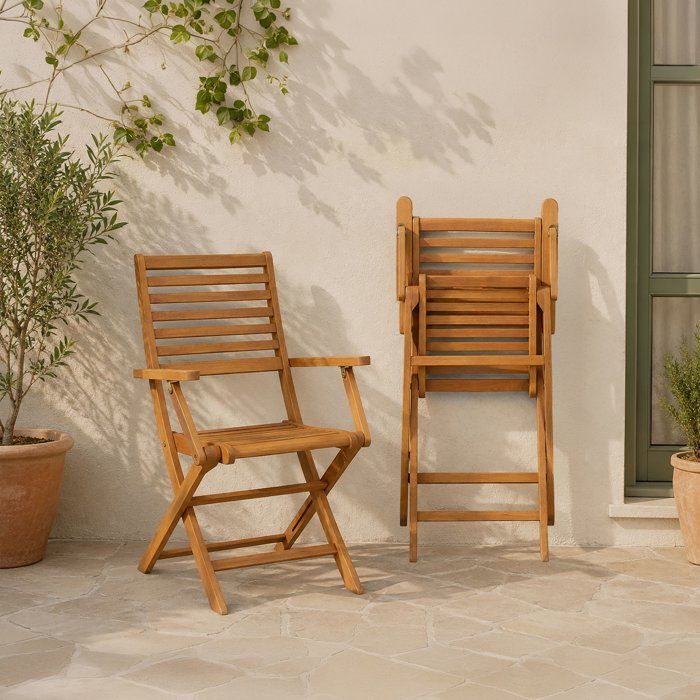 Lot de 2 chaises de jardin pliantes FSC eucalyptus - 57,5 x 56 x 90 cm