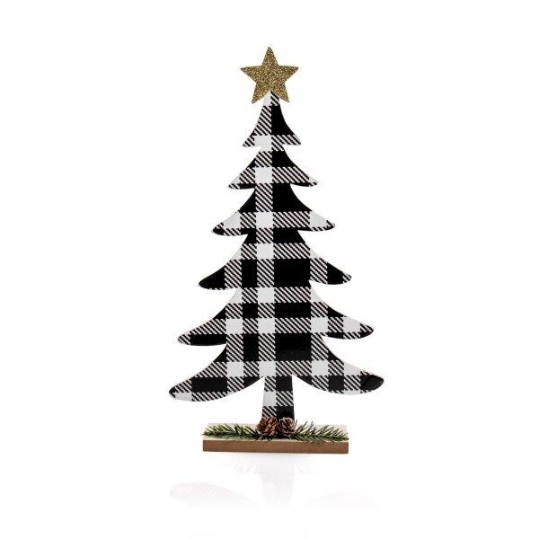 Sapin • Décoration en bois 19 x 6 x h 35 cm - Tartan noir