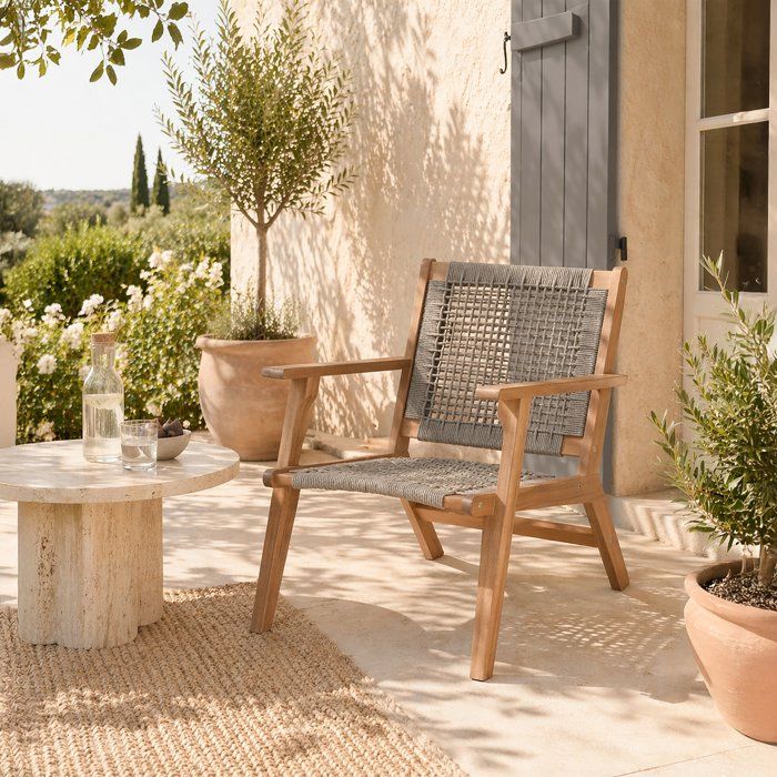 Fauteuil bas en bois d'acacia FSC et résine tressée - 1 personne - Mérida - Vert olive