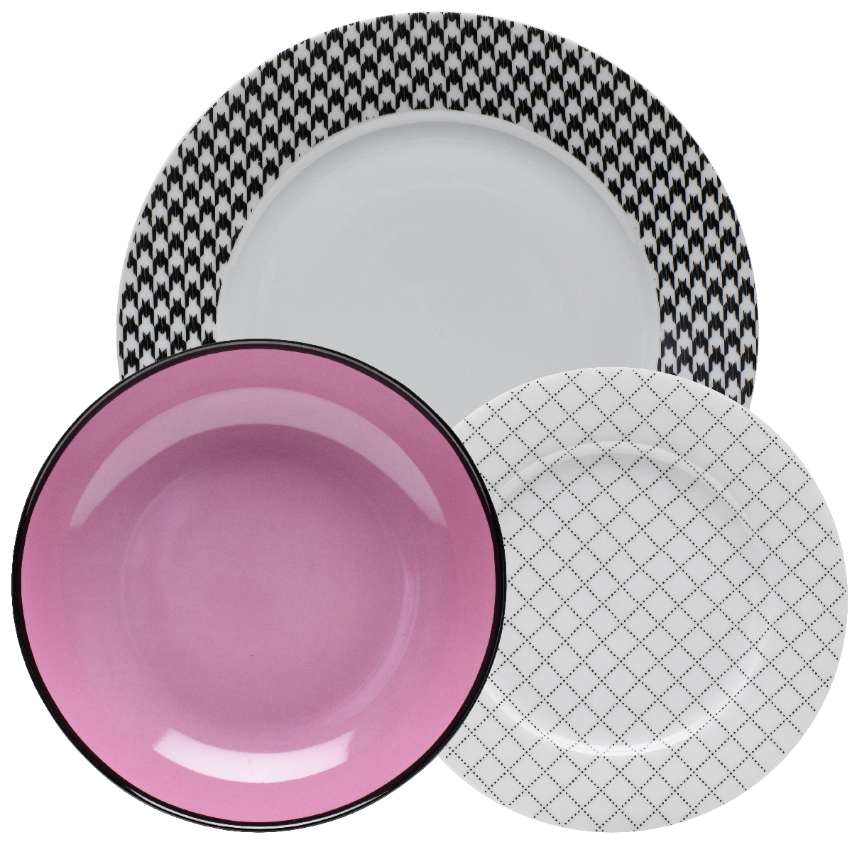 18-piece tableware (6 flat plates, 6 bottoms, 6 fruits) Ø 27 cm, Ø 21 cm, Ø 19 cm - Coco