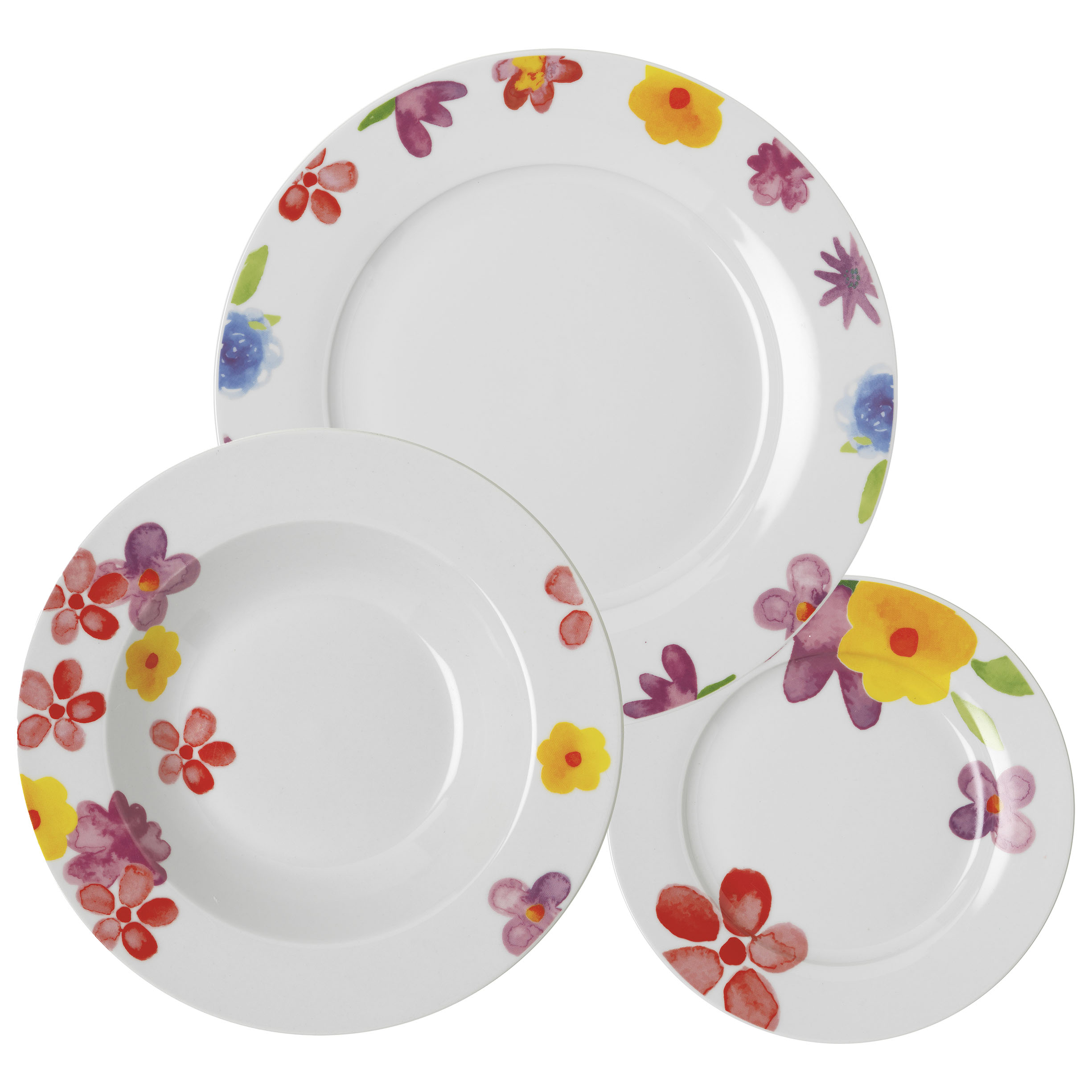 18 pcs porcelain tableware (6 dinner plates, 6 soup plates, 6 fruit plates) Ø 27 cm, Ø 22 cm, Ø 19 cm - Floreal