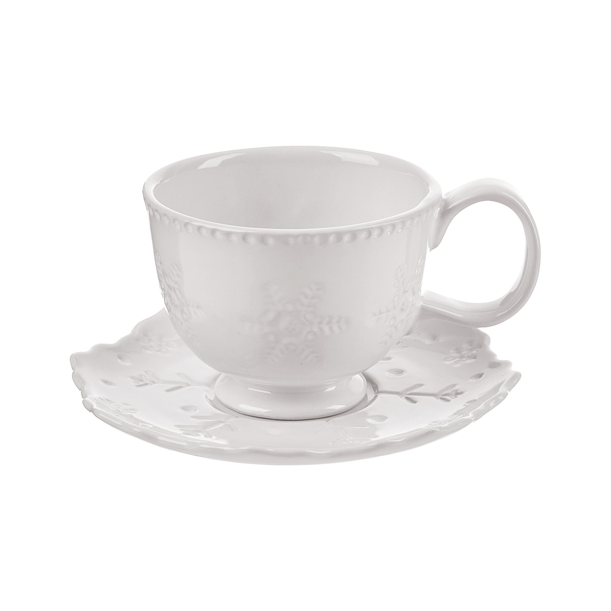 Set of 2 ceramic tea cups with saucer with relief decoration • 200 ml - Frozen