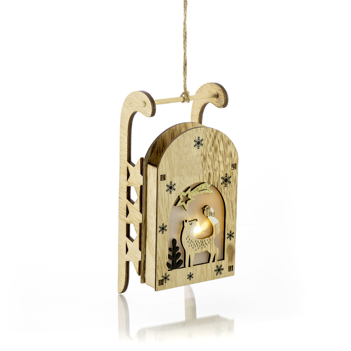 Wooden decoration with engraving and LED 20 x 9 x 7 cm - Decor