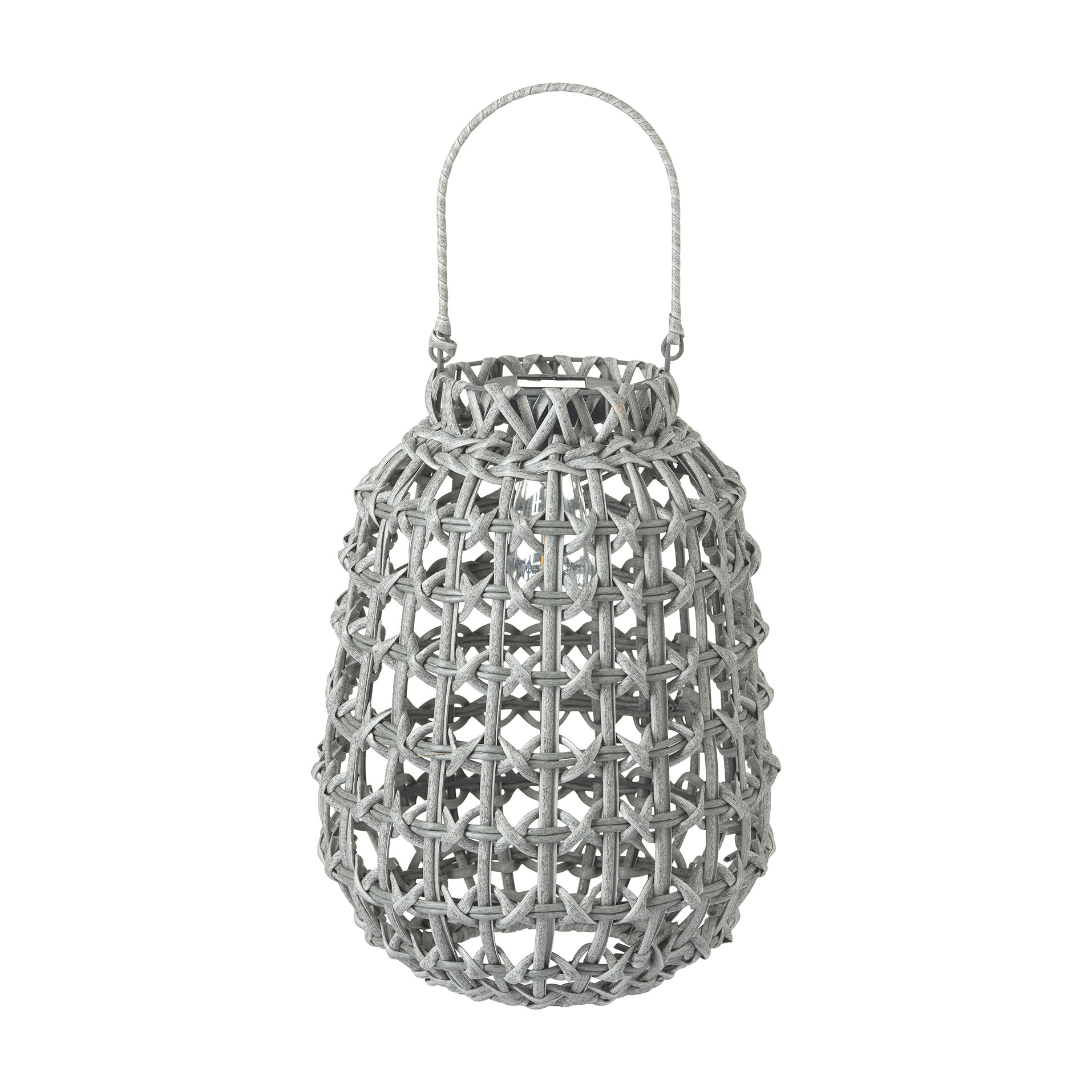 Lantern with handle in synthetic rattan with wireless solar LED for outdoor use. 6/8 hours of battery life. Charging time of 8 hours. Ø 30 x h 40.5 cm - Illumina