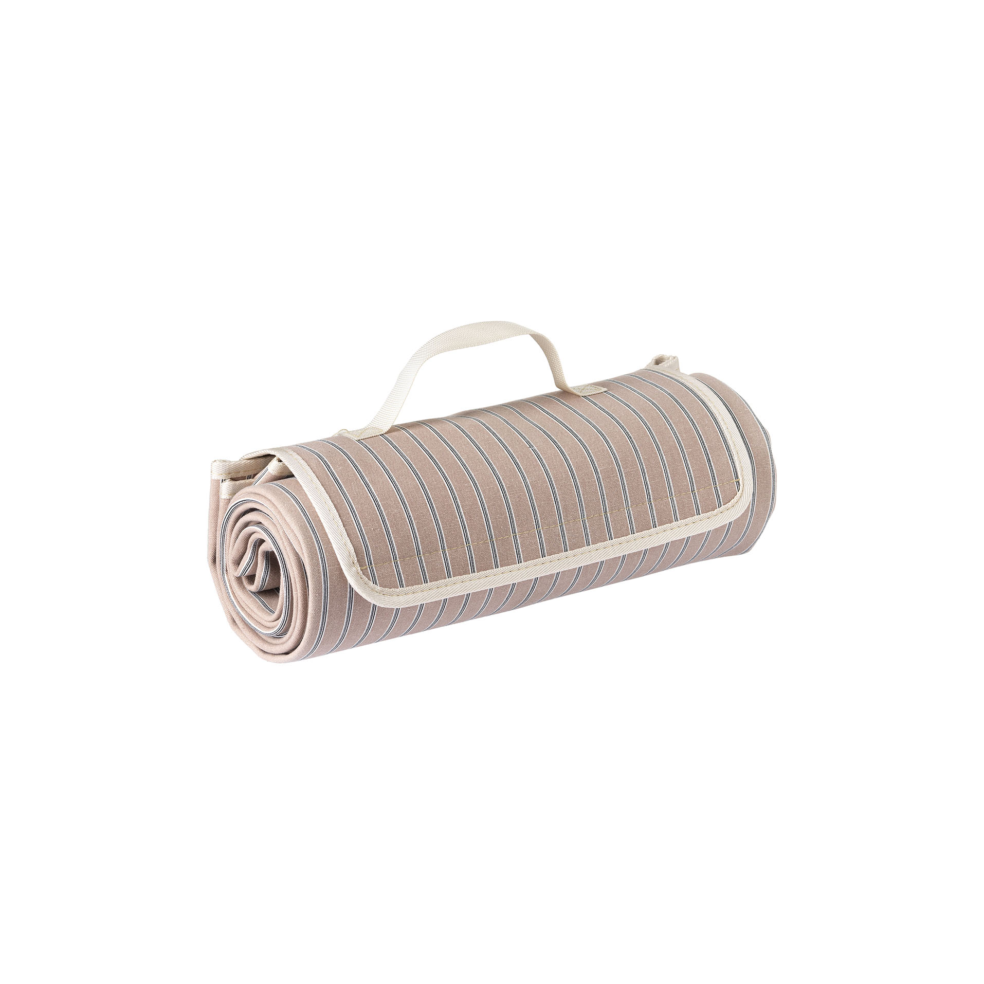 Picnic blanket Striped fabric on the upper side and soft waterproof plastic on the underside. Carry handle and hook and loop closure. 130 x 150 cm - Subway
