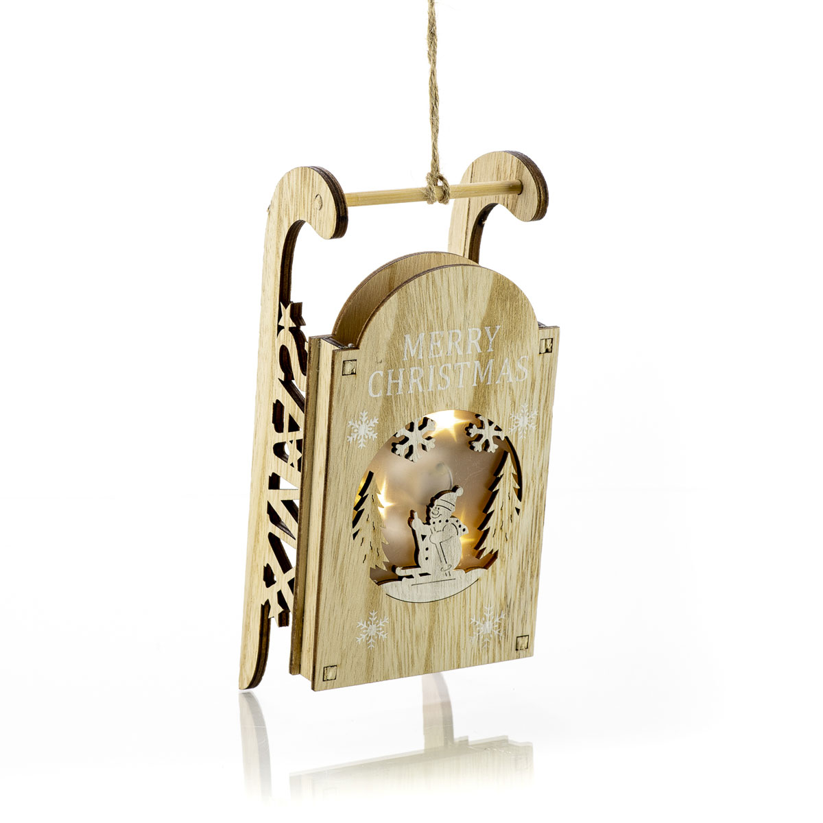 Wooden decoration with engraving and LED 20 x 9 x h 7 cm - Decor