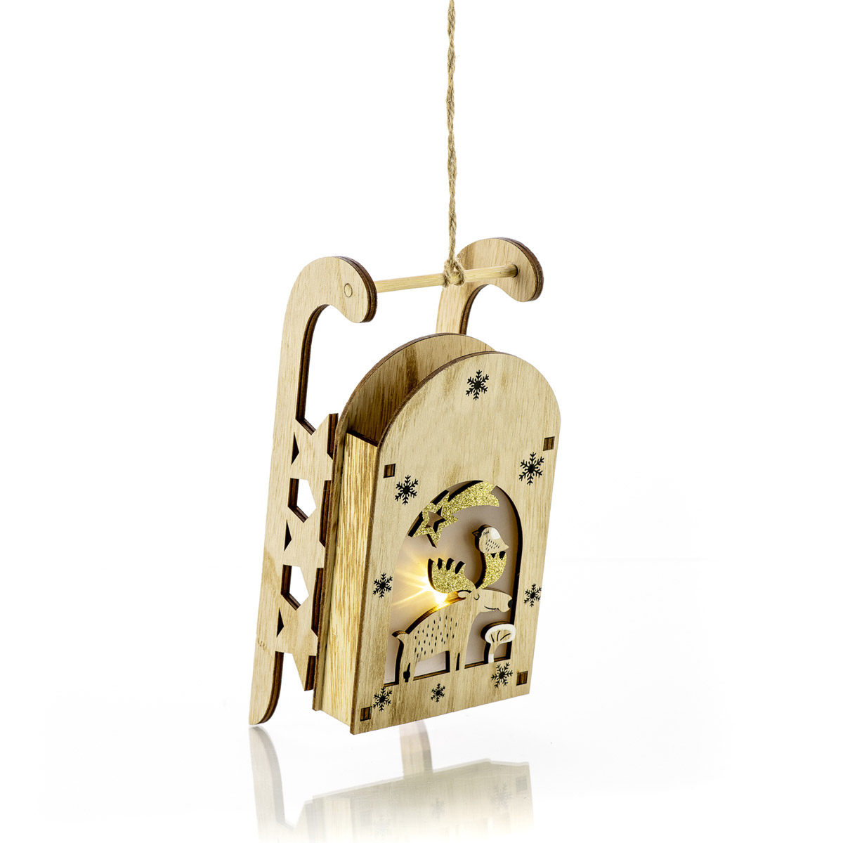 Wooden decoration with engraving and LED 20 x 9 x h 7 cm - Decor