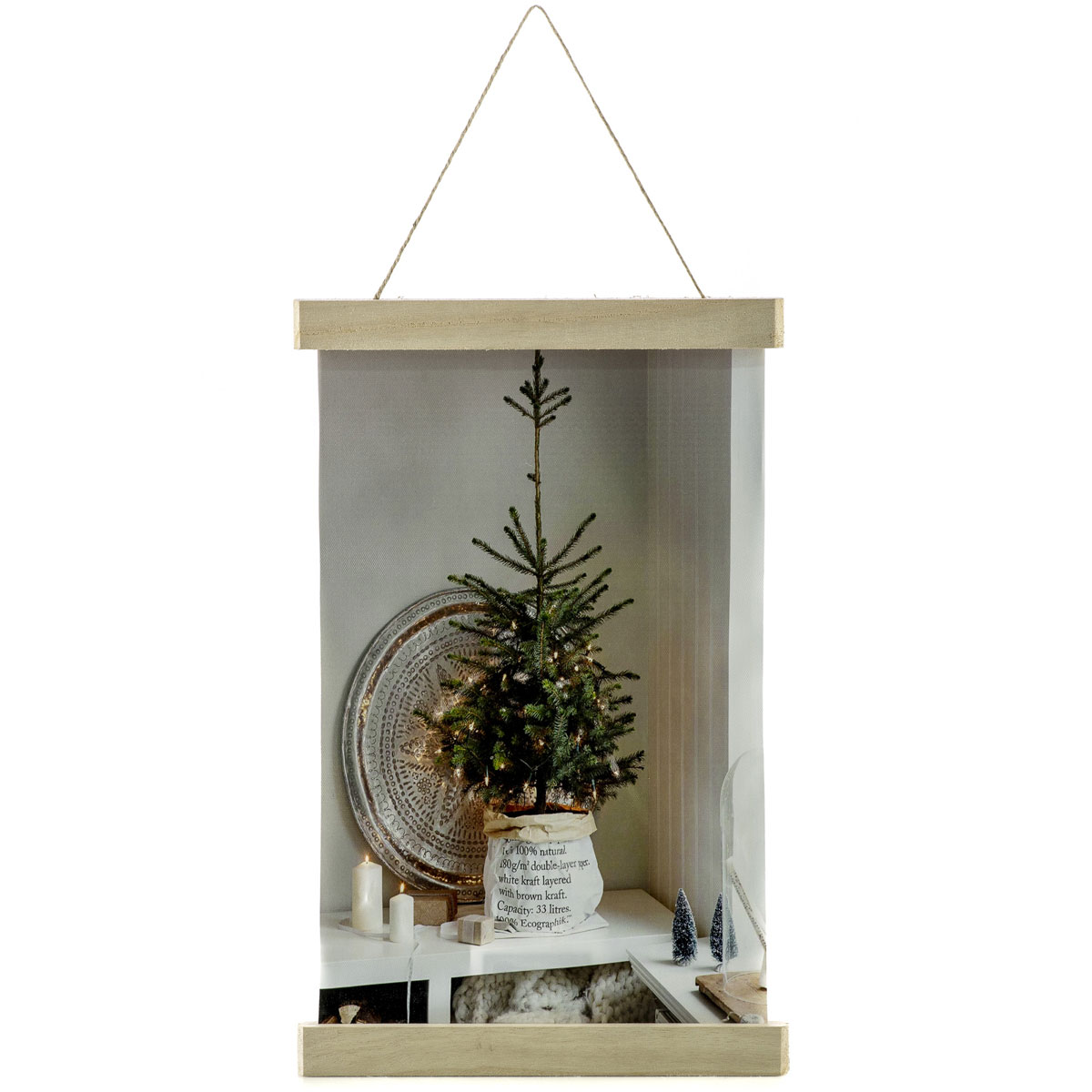 Fabric/wood wall decoration with LED 25 x h 39 cm - Decor