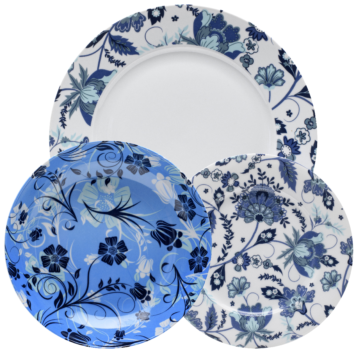 Set tavola porcellana 18 pz (6 piatti piani, 6 fondi, 6 frutta) Ø 27 cm, Ø 21 cm, Ø 19 cm - Kyoto