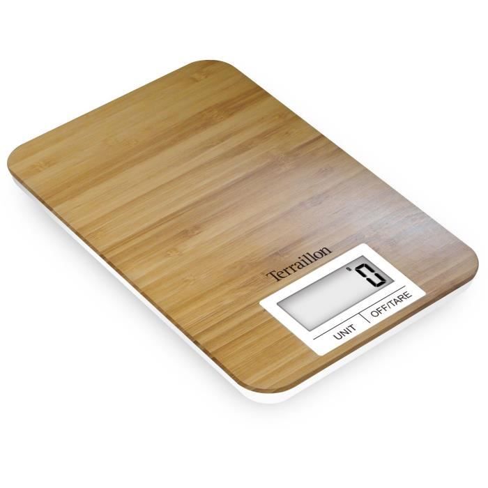 Balance de cuisine électronique - TERRACILLON - BAMBOU - Capacité 3 Kg - Plateau en bambou