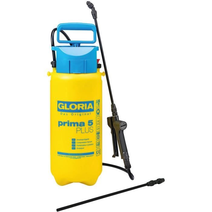 GLORIA - Prima 5 Plus - Atomiseur à pression de 5 L avec joints EPDM spéciaux pour produits acides