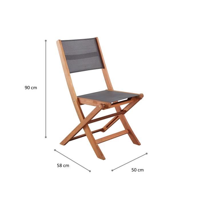 Set de 2 chaises en bois d'acacia FSC et textilène - Gris
