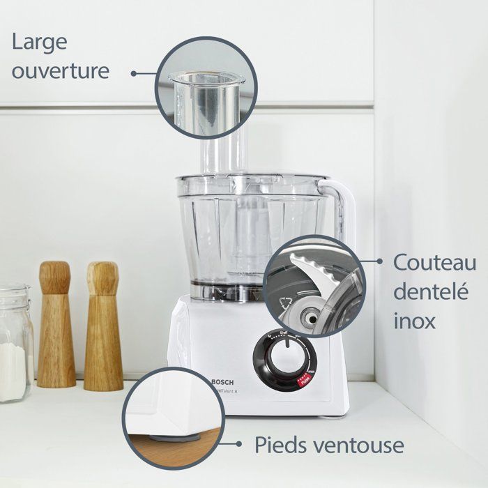 Robot da cucina multifunzione - BOSCH - B1EMC812S8 - 1250 W - 3,9 L - Velocit� variabile + Turbo - Bianco / Acciaio inox