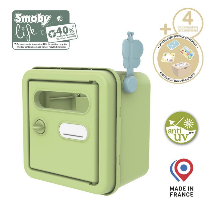 Smoby Life - Cassetta postale adattata alle casette Smoby - Prodotto in Francia - Materiale riciclato - 4 accessori - Dai 2 anni in su