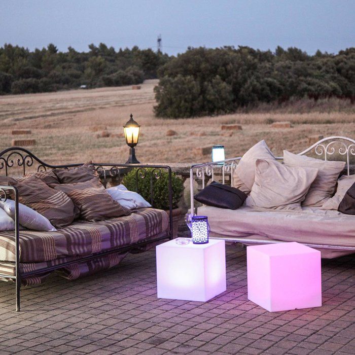 LUMISKY - Sgabello cubo luminoso wireless LED - multicolore dimmerabile CARRY - 40cm con telecomando e base a induzione