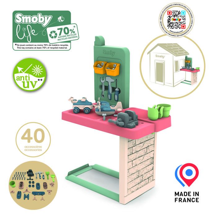 Smoby Life - Laboratorio fai da te adattato alle case Smoby - Prodotto in Francia - Materiali riciclati - 39 accessori - Et� 2+