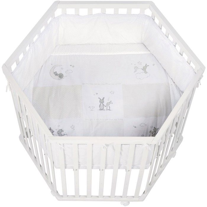 Box esagonale - ROBA - FOX & BUNNY - Dalla nascita fino a 15 kg - Regolabile - Ruote - Laccato bianco