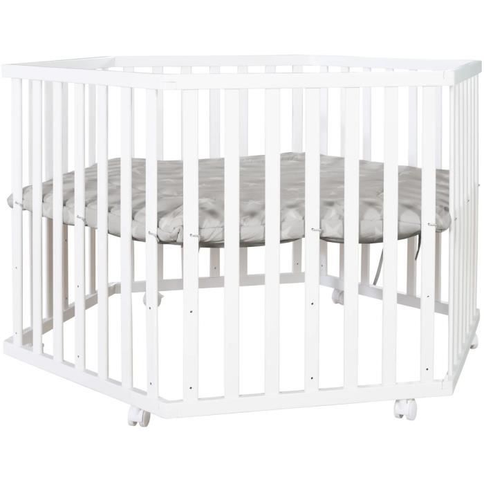 Box per bambini ROBA LITTLE STARS Hegaxonal - Altezza regolabile - Rivestimento imbottito - Ruote frenanti - Legno laccato bianco - Motivo a stelle