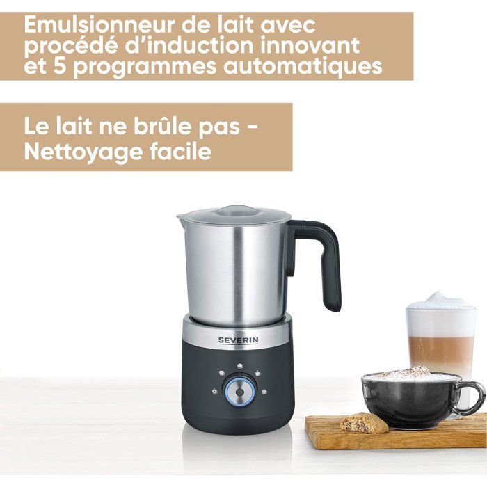Montalatte a induzione - SEVERIN - SM3588 - Montalatte caldo o freddo, 300 ml, acciaio inox - 550 W - Acciaio inox/Nero