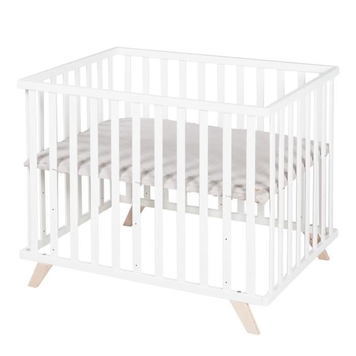Box per bambini - ROBA - 75 x 100 cm - Tappetino gioco 'Lil Planet' grigio incluso - Legno laccato bianco