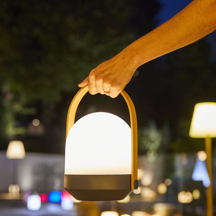 Lampada portatile senza fili LUMISKY AURA - LED bianco caldo dimmerabile - manico in bamb� - ricaricabile - altezza 27 cm