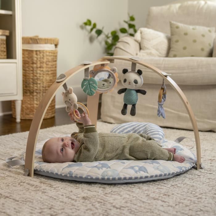 Tappetino da gioco pieghevole per bambini INGENUITY Cosy Spot Elephant, cuscino reversibile, arco da gioco in legno, specchio e giocattoli sensoriali per bambini
