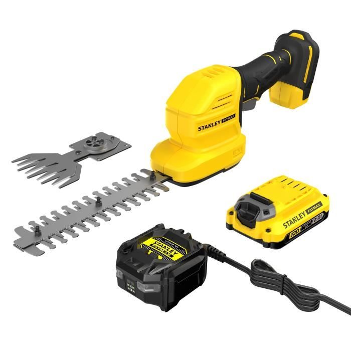 Tagliasiepi e forbici per erba a batteria + batteria 2Ah + caricabatteria - Stanley Fatmax - STCSS20D1-QW - 18V - Lame intercambiabili