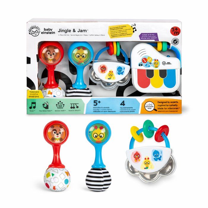 BABY EINSTEIN - Set regalo musicale per bambini Jingle & Jam con 3 giocattoli musicali: mini tamburello, 2 maracas, pianoforte per bambini