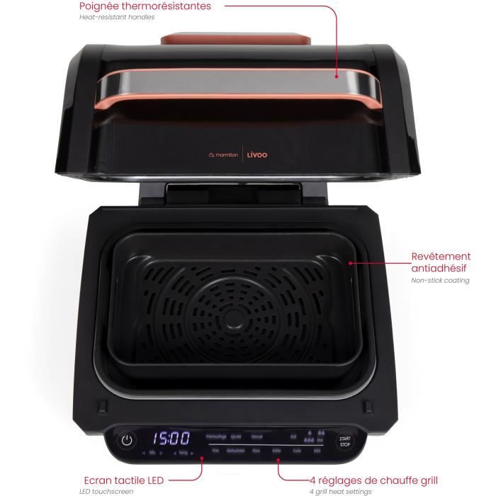 Friggitrice e grill senza olio - LIVOO - Livoo x Marmiton - DOC305 - 6 L - 1500-1700 W - 2 in 1 - 8 programmi - 4 livelli di riscaldamento