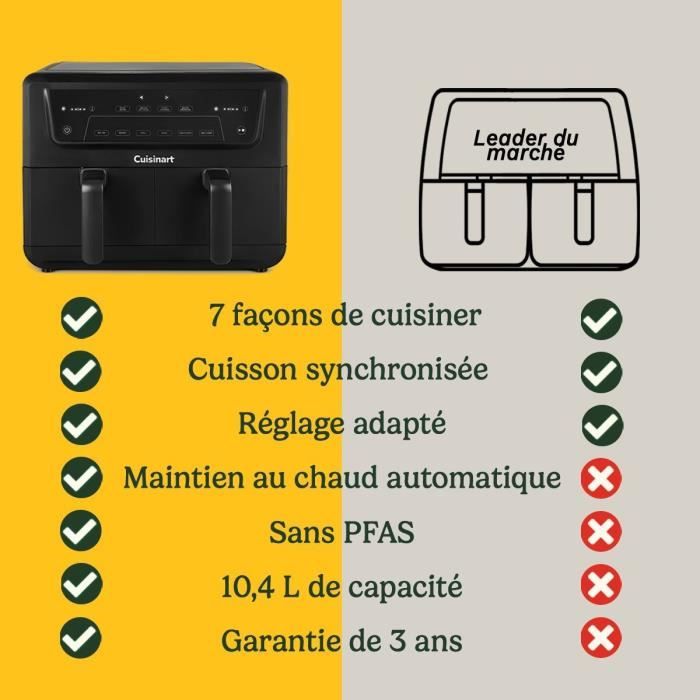 Freidora de aire CUISINART AFD10OBLE - Capacidad de 10,4 L - Tanque doble - Negra - 2400 W