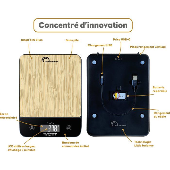 Bilancia da cucina - LITTLE BALANCE - 8712 - Happy Genius 10 - USB - Senza batterie - Legno naturale