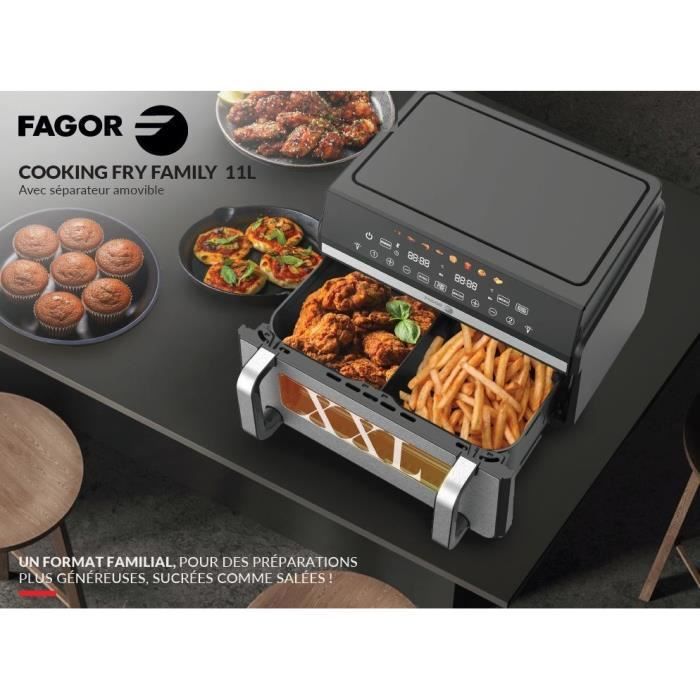 Friggitrice senza olio FAGOR - Airfryer FG10AF - Capacit� 11L - Doppia vasca da 5,5L - Divisore rimovibile - 2200W