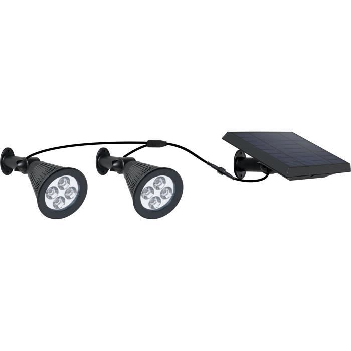 Projecteur solaire double connecté à un panneau solaire télécommandé 2 en 1 pour piquer ou réparer un puissant éclairage LED blanc à intensité variable FAMILY SPIKY