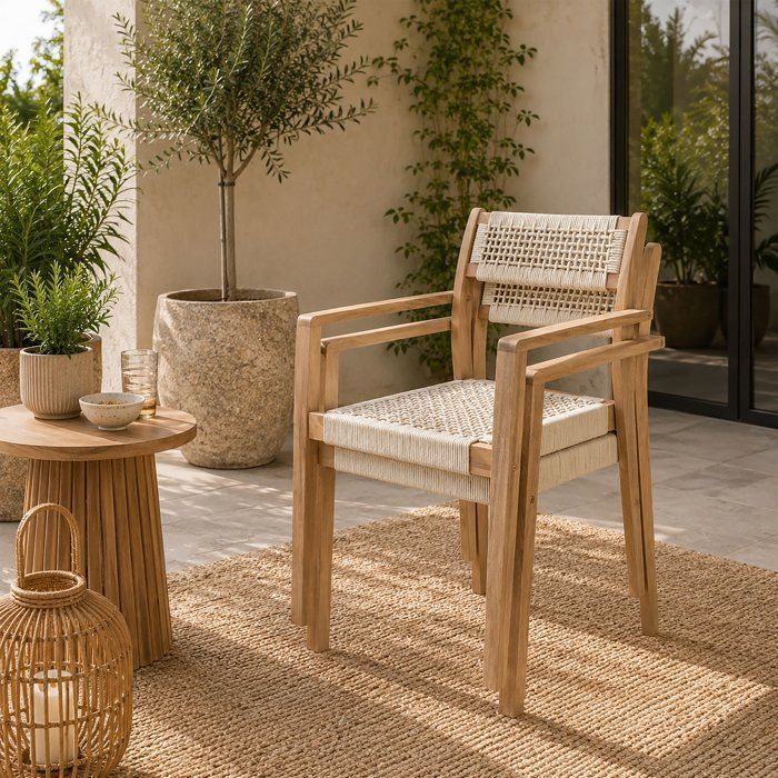 Set di 2 sedie da giardino - ARAWA - Legno di acacia FSC - Impilabile - Corda intrecciata - 57 x 59 x 85 cm