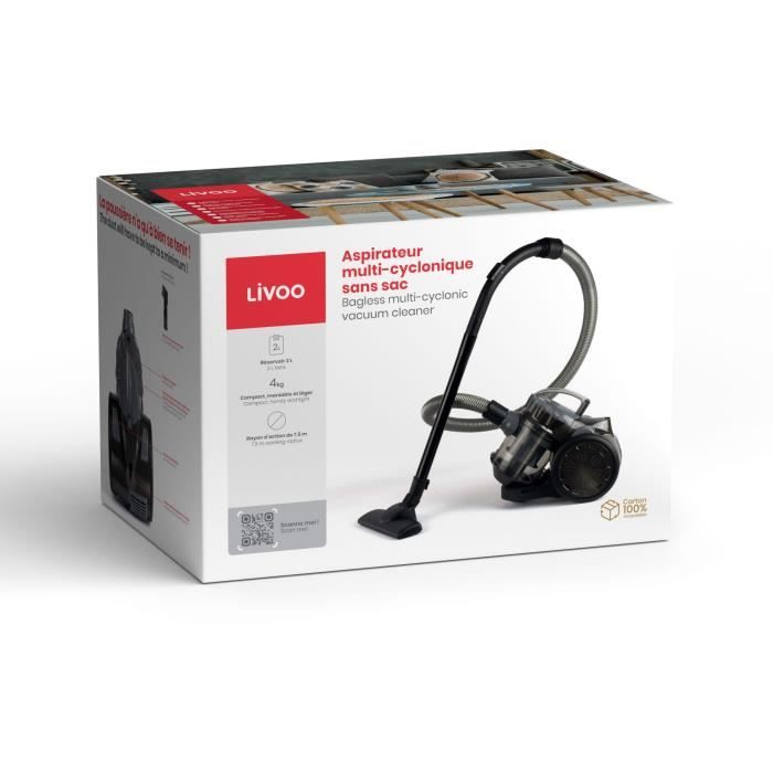 Aspirapolvere multiciclonico - LIVOO DOH105G - 700 W - 2 L - Filtro lavabile - 78 dB - Grigio