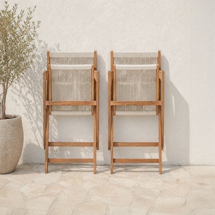 Set di 2 sedie pieghevoli da giardino - AWANA - Legno di acacia certificato FSC - Corda intrecciata - 52 x 48 x 85 cm