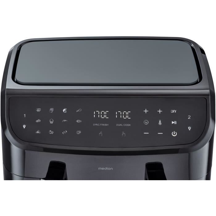 Friggitrice ad Aria Calda - MEDION - P20 XXL Twin - 2600 W - 2 cestelli - 9 programmi - Nera
