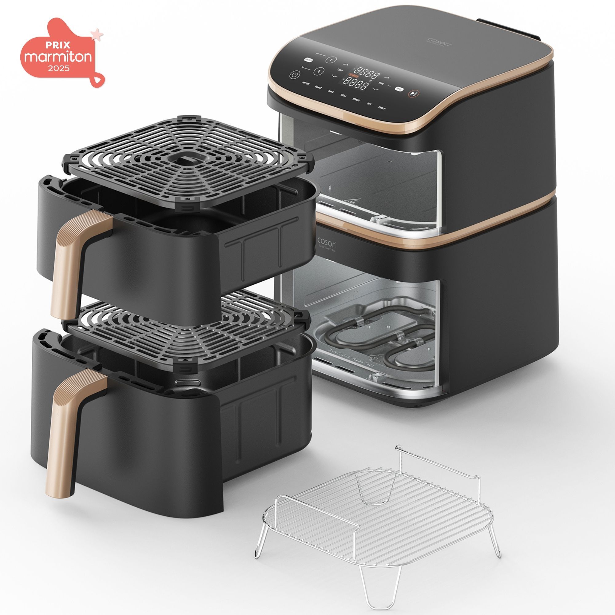 Friggitrice senza olio COSORI - Turbo Tower Pro Smart - Capacit� 10,8 l - 2 vasche - 7 programmi - 2630 W - Nero