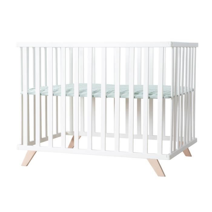 Box per bambini - ROBA - 75 x 100 cm - Include tappeto per box 'Lil Planet' verde satinato - Bianco