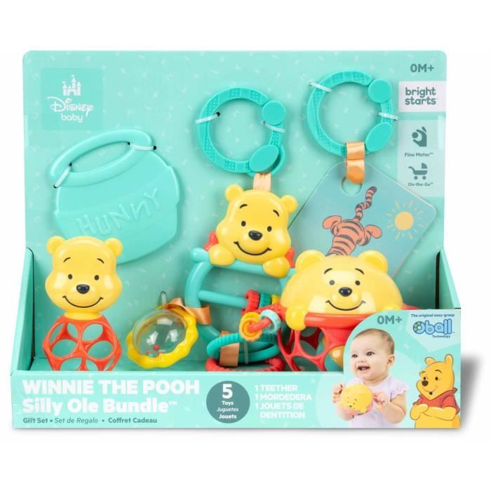 DISNEY BABY -WINNIE- Set de regalo de nacimiento para beb�, 5 juguetes que incluyen 1 mordedor de Winnie the Pooh y una pelota O, sonajero y clip para cochecito